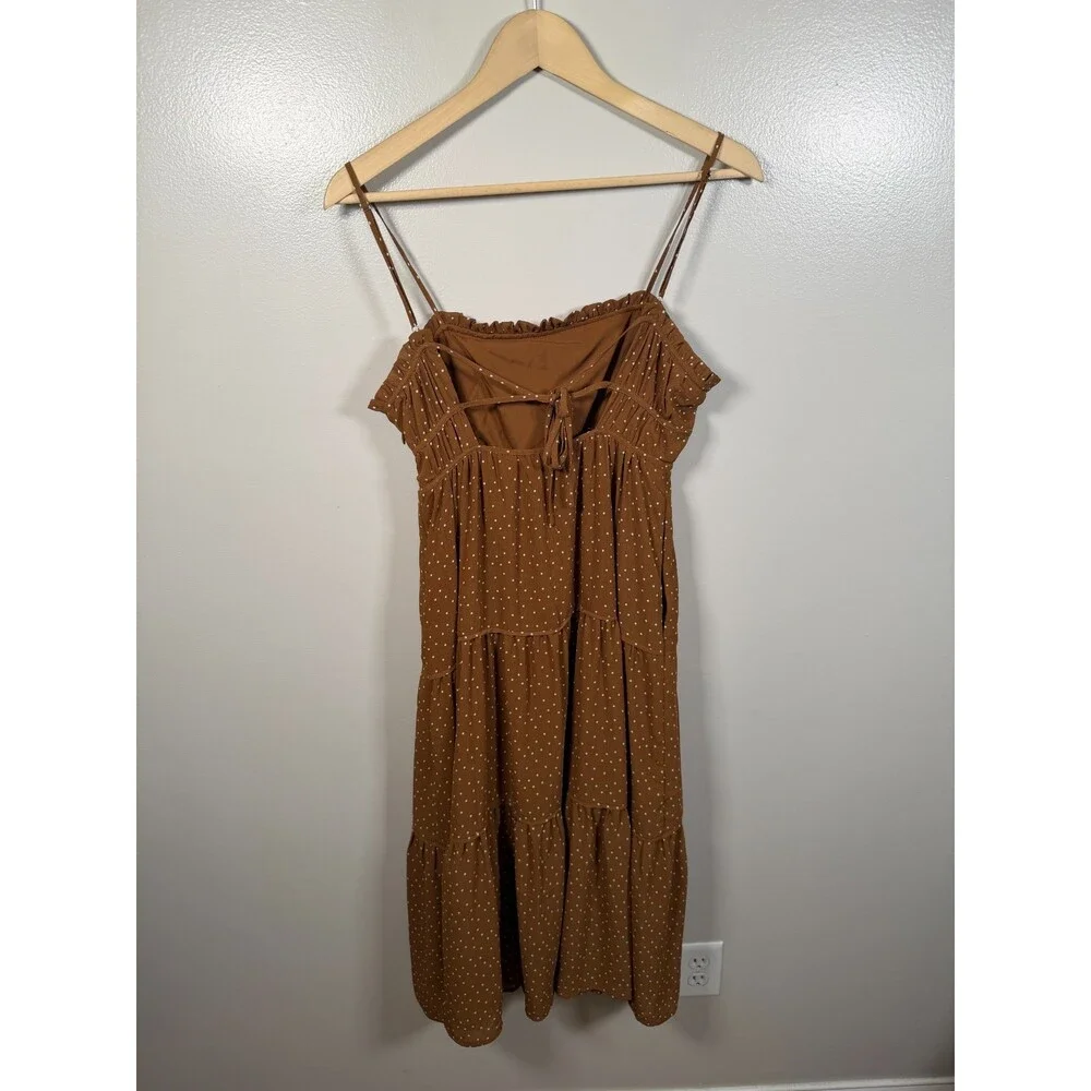 Madewell Sophia Cami Tiered Midi Dress Size 2 Brown Polka Dot Sundress Preppy